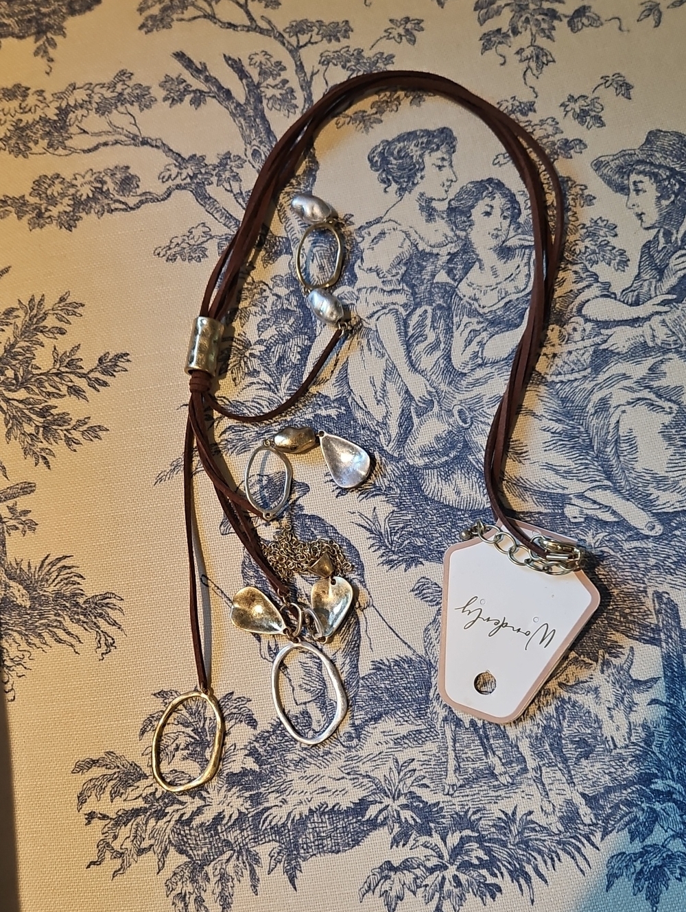 Gold-Tone And Silve4 Pendant Multi-Strand Suede Necklace - Women Jewelry